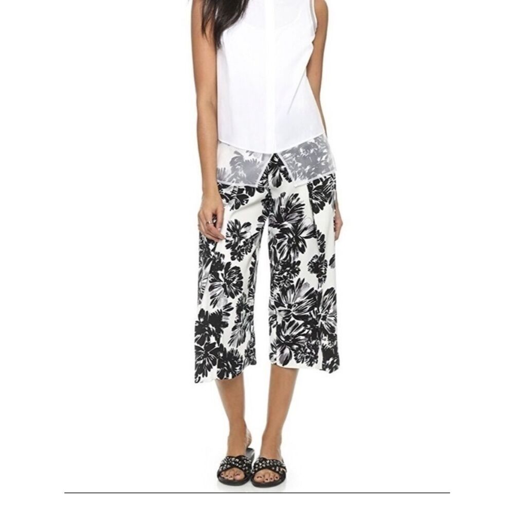 Rebecca Taylor Splashy Floral Print Culotte Black White Wide Leg 2